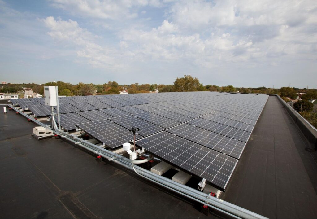 Solar panels atop Carpenter Square Apartments in Gloucester City, NJ